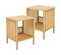 [en.casa] Juego de 2 Mesas Auxiliares Varde Multifuncionales con Compartimento Abierto para Sala Mesilla de Noche Dormitorio Set de 2 Mesas de Café Junto al Sofá Bambú 50 x 39 x 33 cm - Color Natural