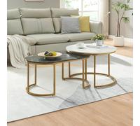 [en.casa] Juego de 2 Mesas Nido Oppeerg Diseño Único (Redonda y Ovalada) Set de 2 Mesas Auxiliares Mesas de Centro para Salón Oficina Estilo Moderno Acero MDF - Mármol Negro y Blanco/Dorado