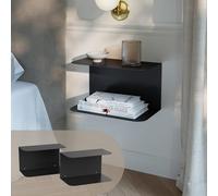 [en.casa] Juego de 2 Mesitas de Noche Flotantes Notodden Estanterías de Pared de 2 Niveles para Recibidor y Dormitorio Acero 40 x 23 x 23 cm Negro