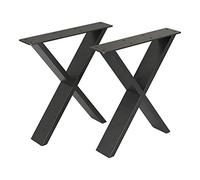 [en.casa] Juego de 2 Patas de Mesa en Forma de X Set de 2X Patas de Muebles Armazón de Mesa de Trabajo Comedor Acero Negro Mate - 72 x 55 x 6 cm