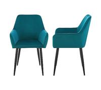 [en.casa] Juego de 2 Sillas de Comedor Hollola con Reposabrazos Set de 2 Sillas de Cocina Asientos tapizados Terciopelo y Acero 86 x 57 x 56 cm Altura del Asiento: 48 cm - Turquesa