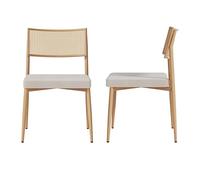 [en.casa] Juego de 2 Sillas de Comedor Jördfjok Sillas de Cocina Acolchadas con Respaldo Efecto Ratán Tapizadas en Textil Patas de Metal 79x49x57 cm Beige