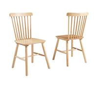 [en.casa] Juego de 2 Sillas de Comedor Karmoy Respaldo Curvado con Listones Verticales Conjunto de 2 Sillas para Cocina Salón Despacho Madera de Caucho 89 x 46 x 52 cm - Natural