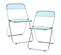 [en.casa] Juego de 2 Sillas Plegables Pornainen Transparentes para Eventos y Hogar Asiento Auxiliar Máx. 120 kg/Silla Oficina Estilo Moderno Diseño Estable 74 x 46 x 47 cm Acero Plástico Azul Claro