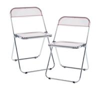 [en.casa] Juego de 2 Sillas Plegables Pornainen Transparentes para Eventos y Hogar Asiento Auxiliar Máx. 120 kg/Silla Oficina Estilo Moderno Diseño Estable 74 x 46 x 47 cm Acero Plástico - Rosa