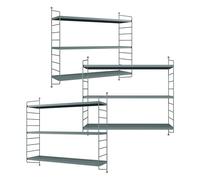 [en.casa] Juego de 3 Estantería de Pared Strängnäs Estante Mural Baldas de 3 Niveles Mueble de Salón Despacho Acero Duradero 50 x 60 x 15 cm - Azul grisáceo