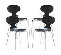 [en.casa] Juego de 4 Sillas Comedor Kil de Estilo Escandinavo Conjunto de 4 Sillas Versátil para Comedor Sala de Estar Sala de Conferencia Metal y Madera de Abedul 80 x 47 x 48 cm - Negro/Cromo