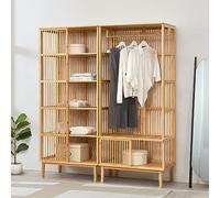 [en.casa] Juego de Guardarropa - 1x Perchero Burro + 1x Estantería de Pie para Dormitorio Recibidor Oficina Ventilación Óptima Alta Visibilidad Elegante Bambú 185 x 160 x 45 cm - Color Natural