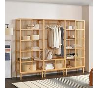 [en.casa] Juego de Guardarropa - 1x Perchero Burro + 2X Estanterías de Pie para Dormitorio Recibidor Oficina Ventilación Óptima Alta Visibilidad Elegante Bambú 185 x 240 x 45 cm - Color Natural