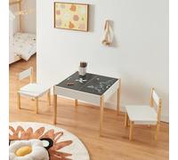 [en.casa] Juego de Mesa y 2 Sillas para Niños Smedjebacken Conjunto Infantil de 3 Piezas con 2 Tableros de Pizarra Mesa con 4 Compartimentos MDF Pino 50 x 62 x 62 cm - Blanco/Natural