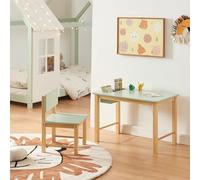 [en.casa] Juego de Mesa y Silla Infantil Skjåk Conjunto de Muebles para Niños de 2 Piezas Mesa con Compartimento Integrado Sala de Juego Dormitortio MDF Pino 45 x 68 x 42 cm - Natural/Verde Menta