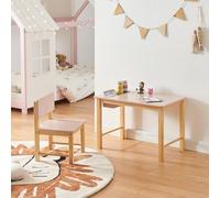 [en.casa] Juego de Mesa y Silla Infantil Skjåk Conjunto de Muebles para Niños de 2 Piezas Mesa con Compartimento Integrado Sala de Juego Dormitortio MDF Pino 45 x 68 x 42 cm - Natural/Rosa