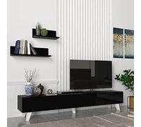 [en.casa] Juego de Mueble Salon Decorativo Mesa TV con 2 Estantes de Pared Modulos Salón Aglomerado 180 x 31 x 33 cm - Negro