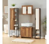 [en.casa] Juego de Muebles de Baño Namsskogan 4 Piezas - Armario Alto, Columna con Espejo, Mubele Deabjo Lavabo, Mueble Auxiliar con Espejo - Agomerado Metal - Efecto Roble y Negro