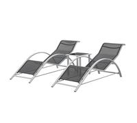 [en.casa] Juego de Muebles de Jardín Binetto Set de 2 Tumbonas con 1 Mesa Exterior Balcón Terraza Piscina Jardín Acero Vidrio - Gris Negro