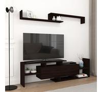 [en.casa] Juego de Muebles de Salón Liksefte Mesa para Televisor con Múltiples Compartimentos Estantes y 1 Puerta Mueble TV con Estantería de Pared Aglomerado 154x28x42cm - Negro