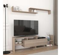 [en.casa] Juego de Muebles de Salón Liksefte Mesa para Televisor con Múltiples Compartimentos Estantes y 1 Puerta Mueble TV con Estantería de Pared Aglomerado 154x28x42cm - Efecto Roble