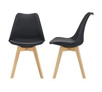 [en.casa] Juego de Sillas de Comedor Fläten Pack 2 Sillas Tapizadas Nórdicas Versátil Asiento Acolchado de Cocina Patas de Madera de Haya Cubierta Cuero Sintético 82x49x54cm - Negro