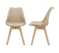 [en.casa] Juego de Sillas de Comedor Fläten Pack 2 Sillas Tapizadas Nórdicas Versátil Asiento Acolchado de Cocina Patas de Madera de Haya Cubierta Cuero Sintético 82x49x54cm - Beige