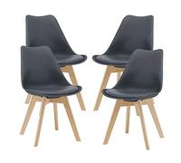 [en.casa] Juego de Sillas de Comedor Fläten Pack 4 Sillas Tapizadas Nórdicas Versátil Asiento Acolchado de Cocina Patas de Madera de Haya Cubierta Cuero Sintético 82x49x54cm - Gris
