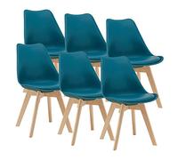 [en.casa] Juego de Sillas de Comedor Fläten Pack 6 Sillas Tapizadas Nórdicas Versátil Asiento Acolchado de Cocina Patas de Madera de Haya Cubierta Cuero Sintético 82x49x54cm - Turquesa
