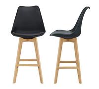 [en.casa] Juego de taburetes de Bar 105 x 48 x 58cm Set de 2X Taburetes de Cocina de diseño Asiento Acolchado Patas de Madera Haya Negro