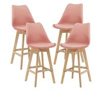 [en.casa] Juego de taburetes de Bar Lublin 105 x 48 x 58 cm Set de 4 x Taburetes de Cocina de diseño Asiento Acolchado Patas de Madera Haya Color Rosa