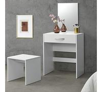 [en.casa] Juego de Tocador Mesa de Maquillaje con Espejo y Taburete 132 x 63 x 39 cm Mesa cosmética con Cajón Silla Peine Blanco