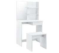 [en.casa] Juego de Tocador Mesa de Maquillaje con Espejo y Taburete 141 x 75 x 39,7 cm con 3 Compartimientos y 1 Cajón Blanco