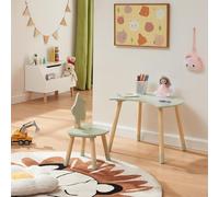 [en.casa] Juego Mesa y Silla Infantil Lallega Diseño Atractivo Respaldo en Forma de Estrella Tablero en Forma de Luna Conjunto de 2 Piezas para Niños Niñas MDF/Pino 44x60x50 cm - Verde Menta