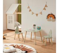 [en.casa] Juego Mesa y Sillas Infantiles Epim Respaldo y Tablero en Forma de Nubes Conjunto Decorativo de 3 Piezas para Niños y Niñas MDF/Pino 44 x 60 x 60 cm - Verde Menta