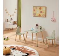 [en.casa] Juego Mesa y Sillas Infantiles Hovle Respaldo en Forma de Nubes Mesa Rectangular Conjunto Decorativo de 3 Piezas para Niños y Niñas MDF/Pino 44 x 60 x 48 cm - Verde Menta