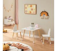[en.casa] Juego Mesa y Sillas Infantiles Hovle Respaldo en Forma de Nubes Mesa Rectangular Conjunto Decorativo de 3 Piezas para Niños y Niñas MDF/Pino 44 x 60 x 48 cm - Blanco
