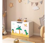 [en.casa] Juguetero para niños Baúl con Motivo Dinosaurio Banco Caja de Almacenamiento con Tapa máx. 70 kg Aglomerado 40 x 60 x 30 cm - Blanco y Verde/Amarillo