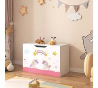 [en.casa] Juguetero para niños Baúl con Motivo Unicornio Banco Caja de Almacenamiento con Tapa máx. 70 kg Aglomerado 40 x 60 x 30 cm Multicolor
