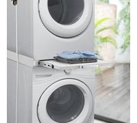 [en.casa] Kit de Superposición Buxton para Lavadora y Secadora Set de Unión para Electrodomésticos Soporte Universal con Encimera Extraíble y Correa de Seguridad 60 x 60 cm máx. 100 kg - Blanco
