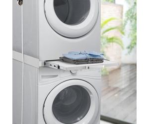[en.casa] Kit de Superposición Buxton para Lavadora y Secadora Set de Unión para Electrodomésticos Soporte Universal con Encimera Extraíble y Correa de Seguridad 60 x 60 cm máx. 100 kg - Blanco
