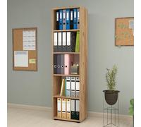 [en.casa] Librería de 5 Niveles Estantería de Pie Biblioteca Estantes para Oficina Sala Rincón de Lectura Aglomerado 178 x 49 x 30 cm - Efecto Roble