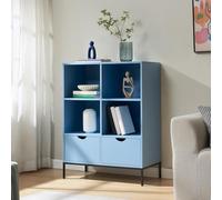 [en.casa] Librería de Salón Colwyn Estantería Multiusos con 2 Cajones y 4 Compartimentos Abiertos Estantería para Libros para Despacho Oficina Sala de Estar MDF 105 x 80 x 40 cm - Azul/Negro