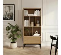 [en.casa] Librería de Salón Kistiandi Estantería para Libros con 6 Compartimentos Abiertos y 1 Cajón Estantería Multiusos para Despacho Oficina Sala de Estar 137 x 60 x 35 cm - Efecto Roble, Oscuro