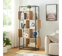 [en.casa] Librería de Salón Rennebu Estantería con 4 Compartimentos Abiertos para Despacho Oficina Sala de Estar Acero Aglomerado 160 x 80 x 33cm - Negro/Roble