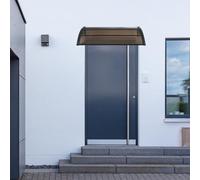 [en.casa] Marquesina para Puertas Tejadillo de Protección Toldo Exterior Terraza Techo para Balcón Diseño Arqueado de Policarbonato Aluminio 120 x 100 cm - Negro y Marrón