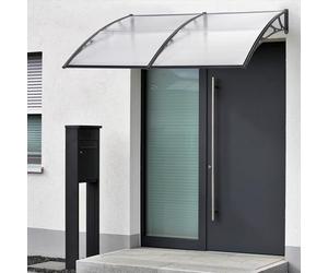 [en.casa] Marquesina para Puertas Tejadillo de Protección Toldo Exterior Terraza Techo para Jardín Balcón de Policarbonato Aluminio 200 x 100 cm - Transparente y Negro