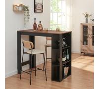 [en.casa] Mesa Alta Cocina Danderyd Mesa de Bar Moderna con 3 Estantes Laterales para Comedor Oficina en Casa Aglomerado 120 x 60 x 106 cm - Negro/Efecto Nogal