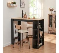 [en.casa] Mesa Alta Cocina Danderyd Mesa de Bar Moderna con 3 Estantes Laterales para Comedor Oficina en Casa Aglomerado 120 x 60 x 106 cm - Negro/Efecto Roble