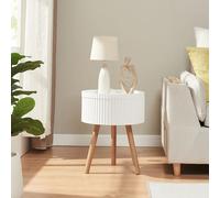 [en.casa] Mesa Auxiliar Bongard Mesa de Sofá para Salón con Compartimento Tablero Extraíble Diseño Ranurado Mesita de Noche con Tablero Redondo 48xØ38cm Blanco