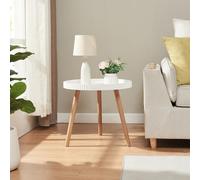 [en.casa] Mesa Auxiliar Bongard Redonda Diseño Ranurado Mesa de Sofá para Salón Mesita de Café Mesa Salón Despacho MDF Bambú 45xØ50 cm Blanco