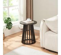 [en.casa] Mesa Auxiliar Buzzard Redonda Mesita de Café Mesa de Centro Pequeña Tablero de MDF Salón Dormitorio Despacho Bambú Ø40 x 48 cm - Negro de Vetas de Madera