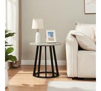 [en.casa] Mesa Auxiliar Buzzard Redonda Mesita de Café Mesa de Centro Pequeña Tablero de MDF Salón Dormitorio Despacho Bambú Ø48 x 48 cm - Negro/Efecto Hormigón