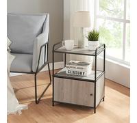 [en.casa] Mesa Auxiliar con 1 Compartimento Cerrado y 1 Estante Mesilla de Noche con Puerta Mesa Multifuncional Decorativo Versátil MDF Metal 60 x 43 x 33 cm - Negro y Efecto Roble